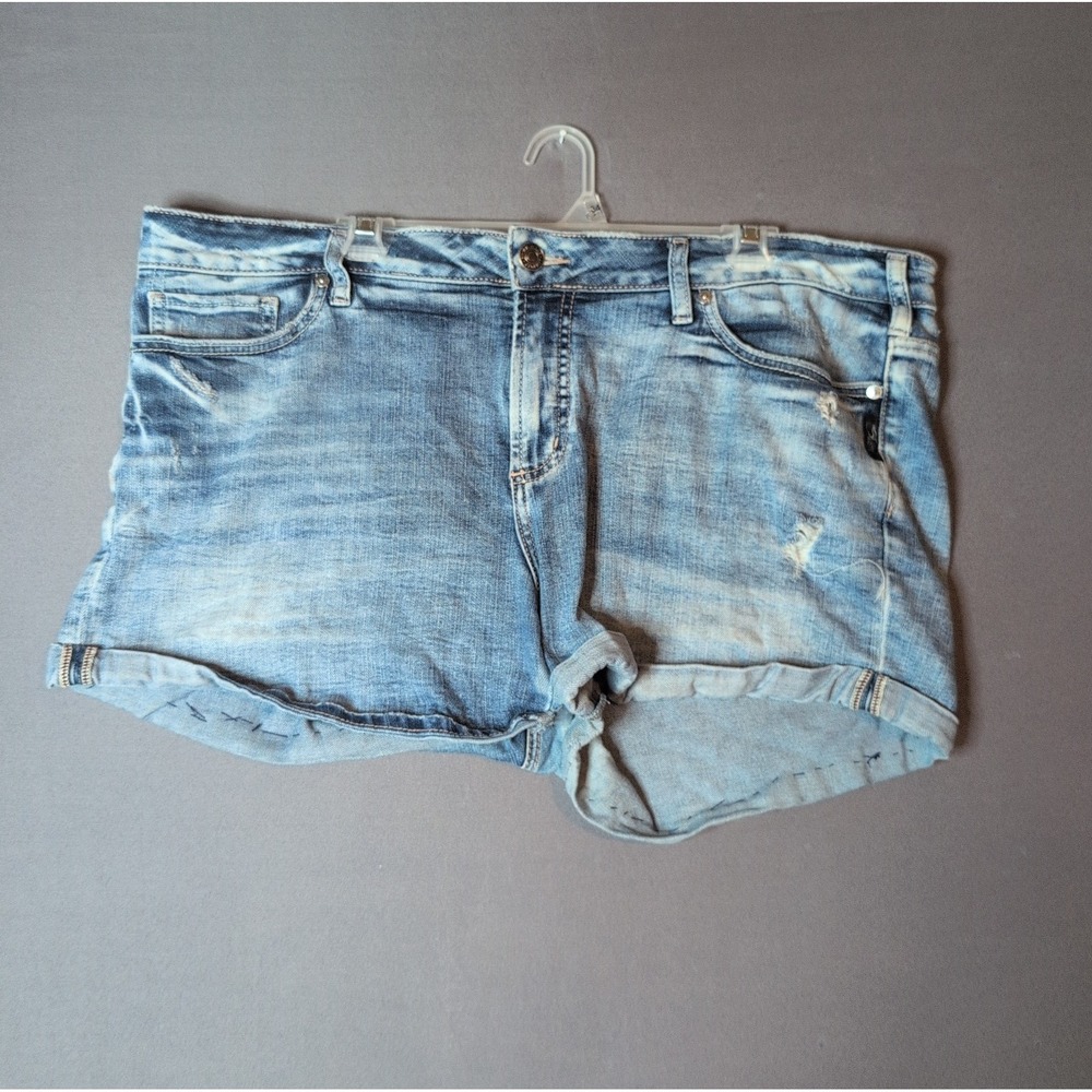 Silver Jeans Co. Elyse Women's Mid Rise Curvy Cut Off Denim Shorts 42 Blue